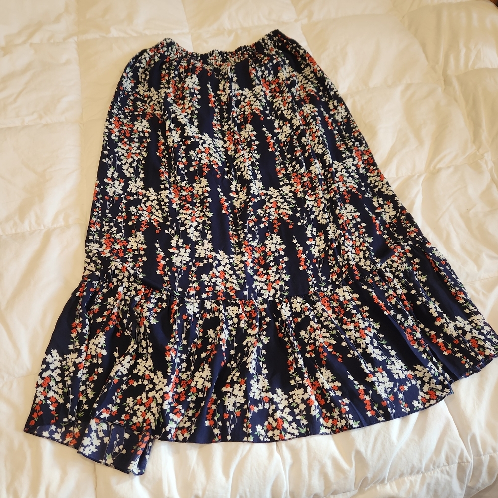 Floral Two Piece Set Maxi Skirt & Ruffle Crop Top Size Large Boho Cottagecore - Picture 6 of 7